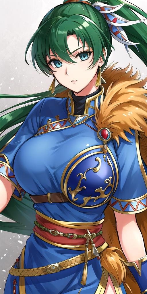 03913-1186587373-_lora_LyndisV3_0.7_ lyndis, huge_breasts, standing, solo, Blue_dress_side_slit_Pelvic_curtain_Sash_Short_sleeves_Belt_Blue_armor.png